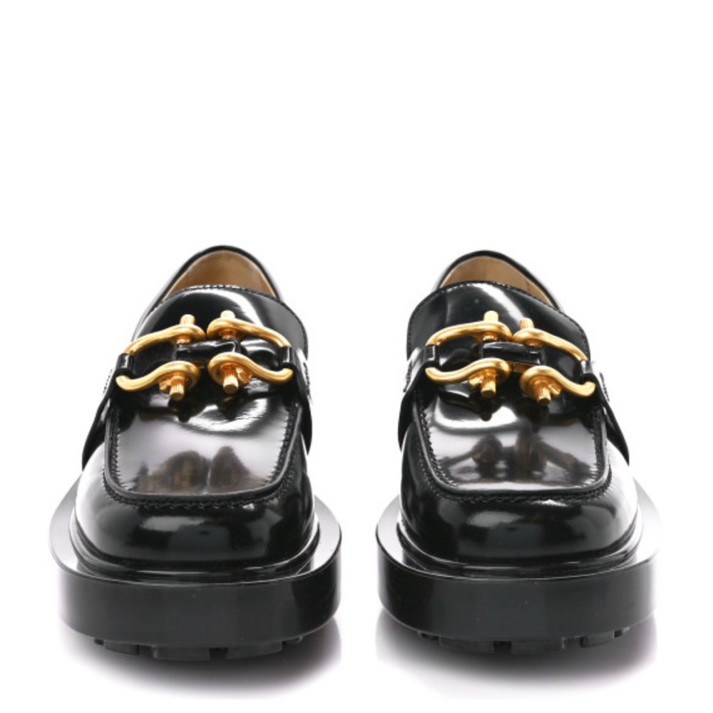 BOTTEGA VENETA 
Glossy Calfskin Monsieur Loafers 36 Black